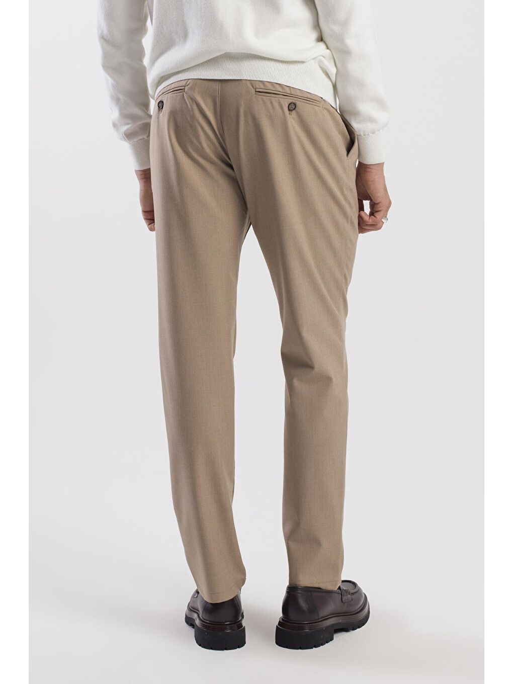 Bej Vizon Comfort Fit Çift Cep Kapaklı Pileli Yan Cep Pantolon-3