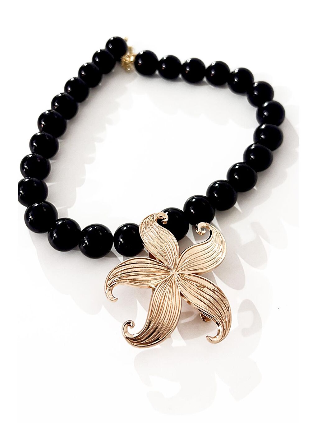 Siyah Deniz Yıldızı Uçlu Büyük Boncuklu Kolye-4