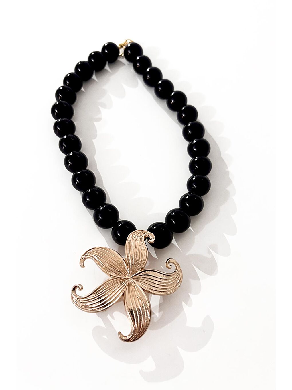 Siyah Deniz Yıldızı Uçlu Büyük Boncuklu Kolye-5