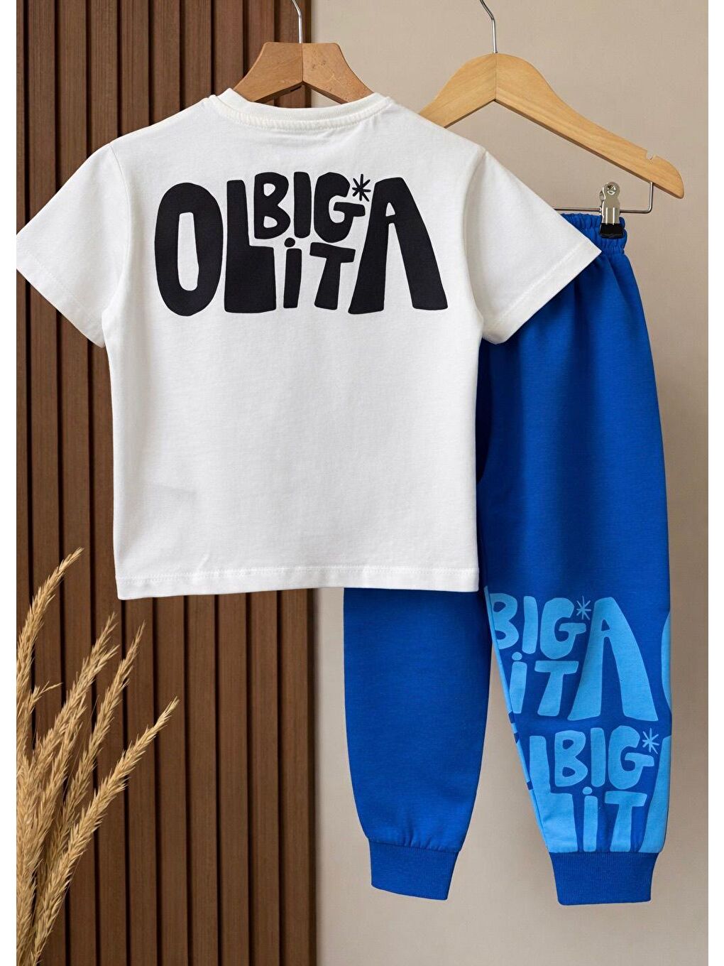 Karışık Erkek Çocuk Pamuklu Beyaz Baskılı T-Shirt Ve Mavi Eşofman Altı 2'Li Takım-6