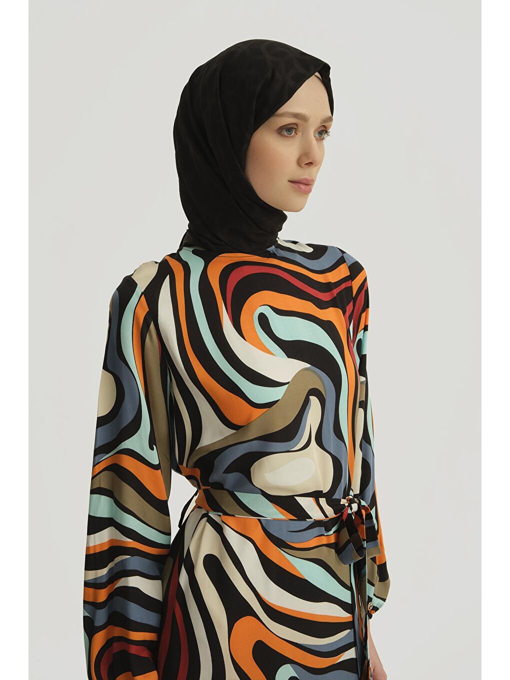 Mavi Desenli Elbise 25Yt909 İndigo-2