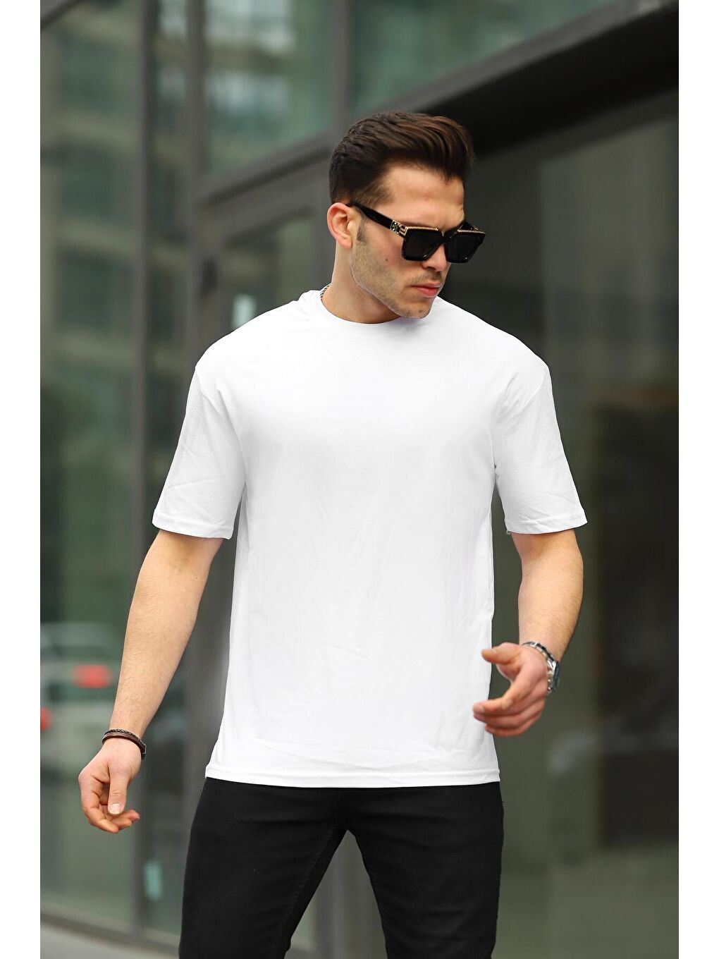 Kahverengi 3 Adet Erkek Yazlık Basic Kısa Kollu Oversize Tişört-3