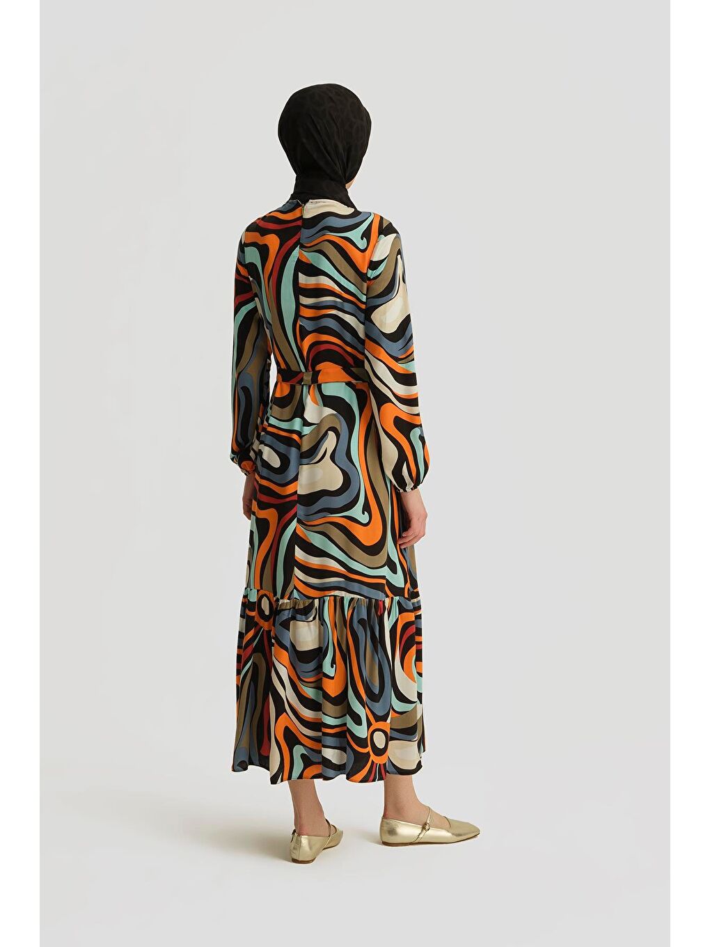 Mavi Desenli Elbise 25Yt909 İndigo-4