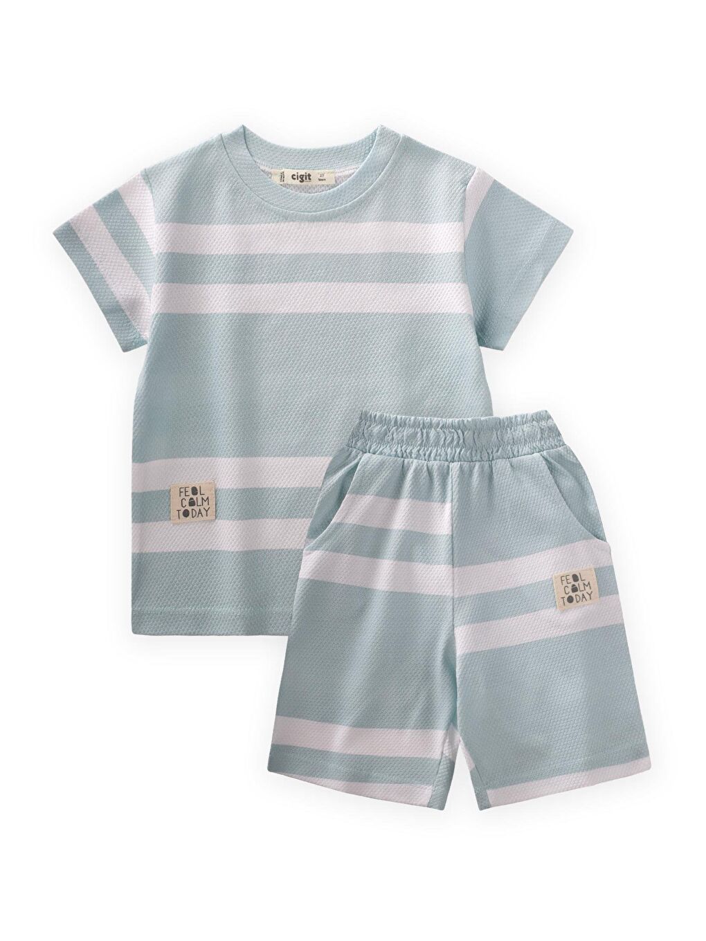 Çizgili Petek Erkek Şort Takım 2-7 Yaş Mavi