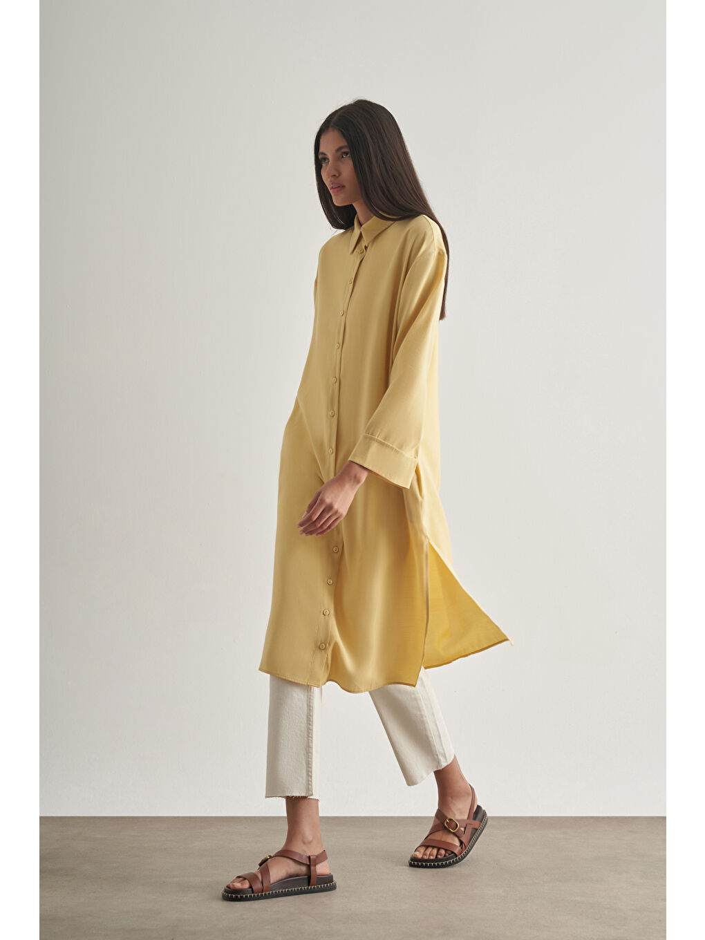 Modal Karışımlı Sarı Uzun Tunik-1