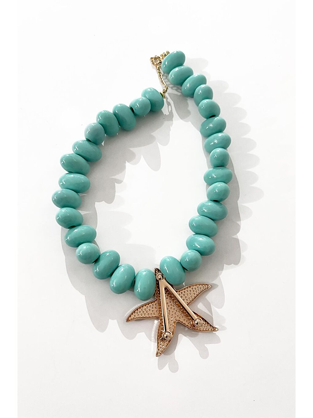 Turkuaz Deniz Yıldızı Uçlu Büyük Boncuklu Kolye-1