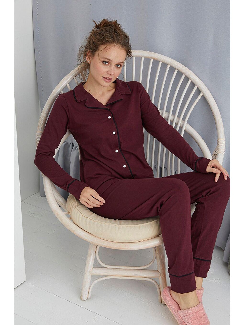 Mürdüm Düğmeli Pijama Takım-2