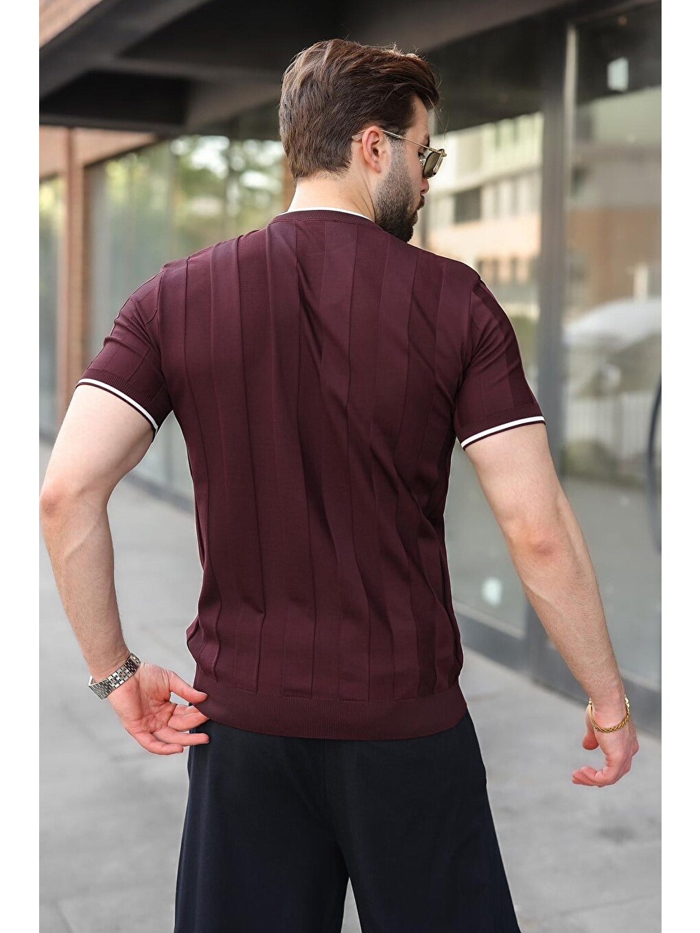 Mürdüm Bisiklet Yaka Regular Fit Triko Erkek Tişört E7487-3