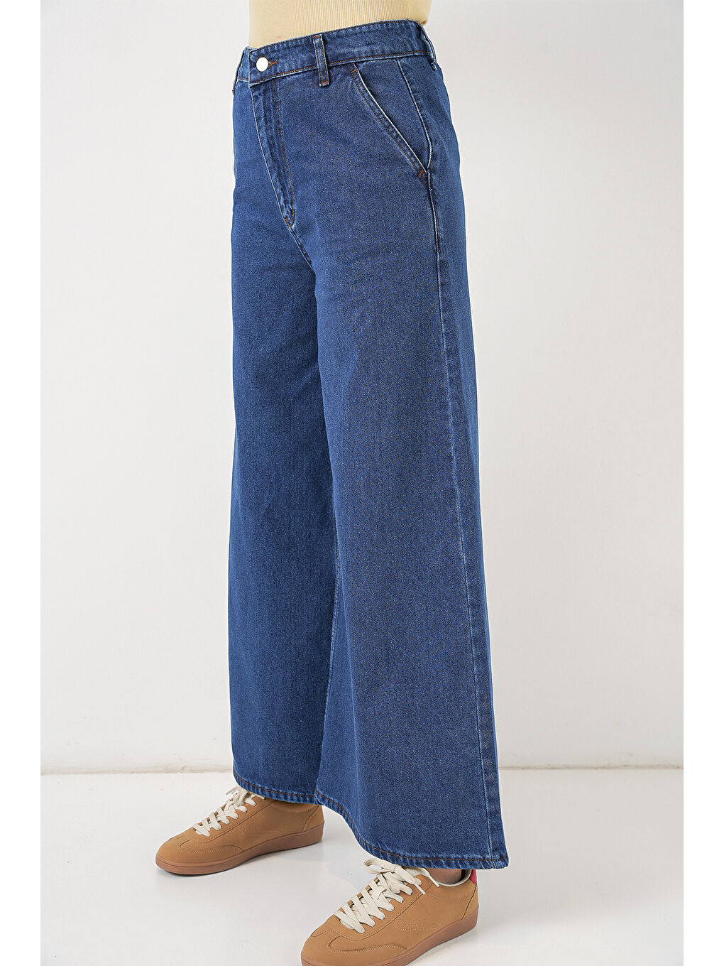 Kadın Geniş Paça Yüksek Bel Jean Pantolon 30080 - Mavi-3