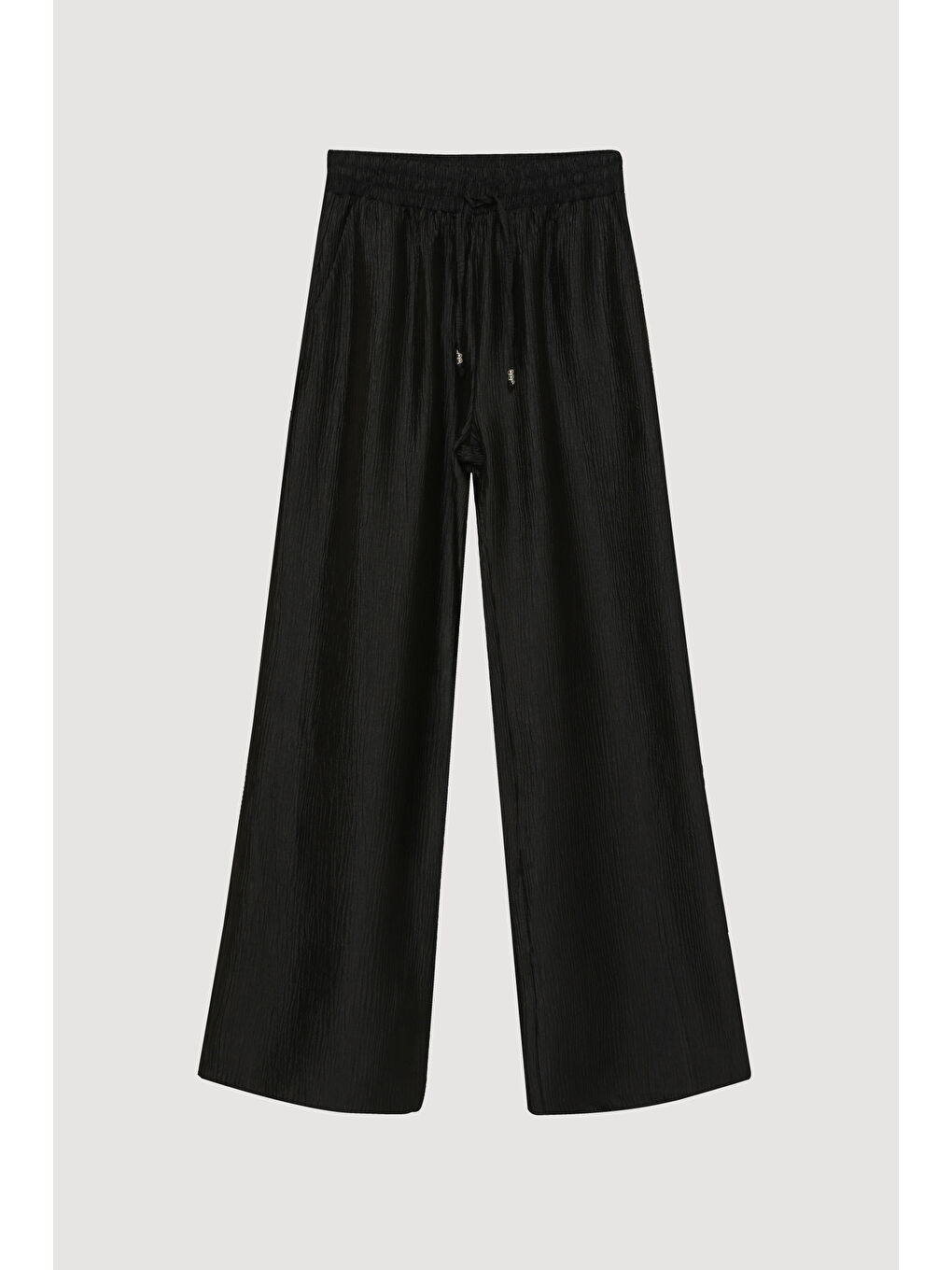 Beli Lastikli Dokulu Bol Pantolon Siyah