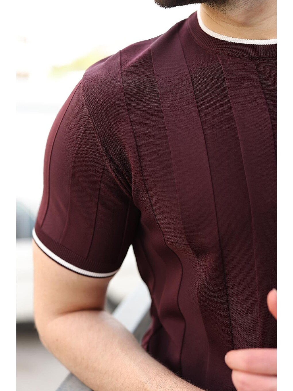 Mürdüm Bisiklet Yaka Regular Fit Triko Erkek Tişört E7487-4