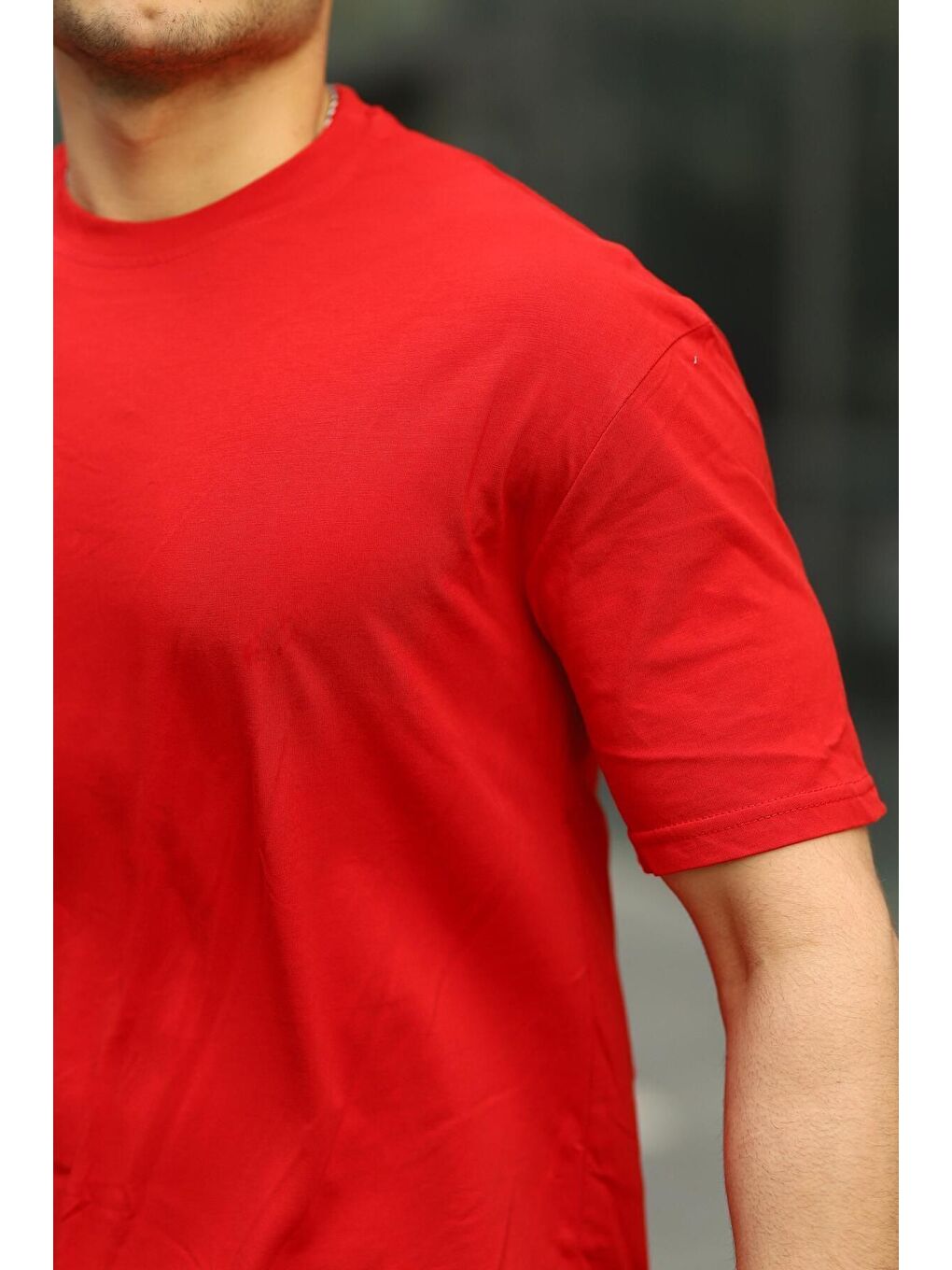 Kırmızı 3 Adet Erkek Yazlık Basic Kısa Kollu Oversize Tişört-4