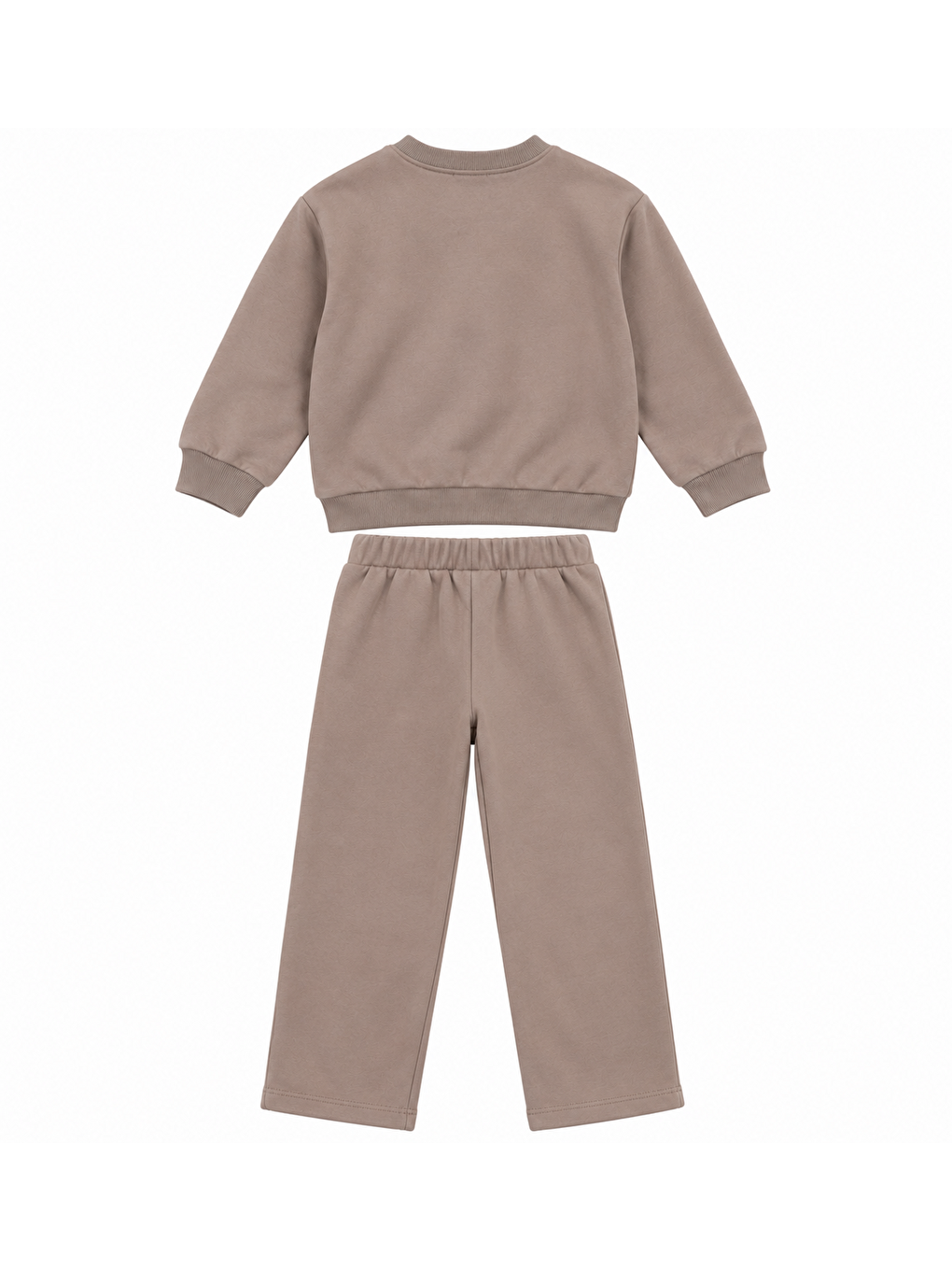 Kahverengi Erkek Çocuk Sweatshirt Pantolon Eşofman Takımı 3 İplik Şardonsuz - Vizon-2