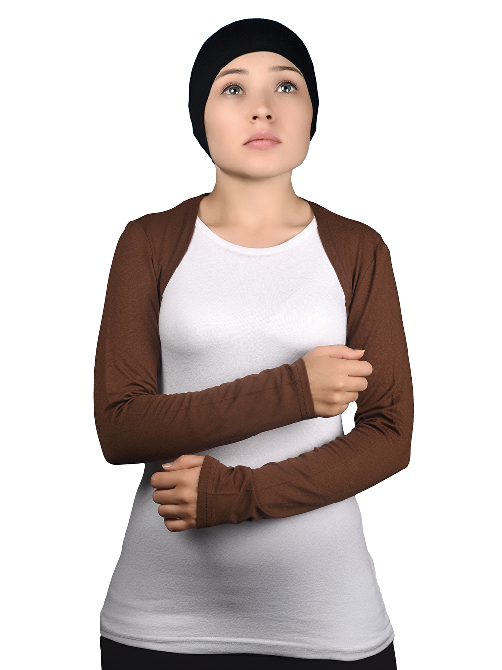 Kahverengi Uzun Kollu Tesettür Bolero-1