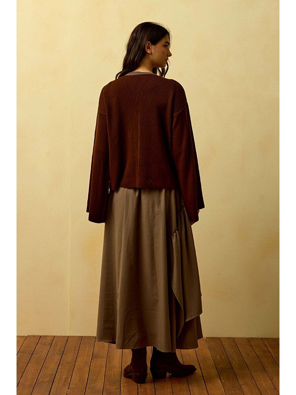 Kahverengi Acı Kahve İspanyol Kol Triko Hırka-2