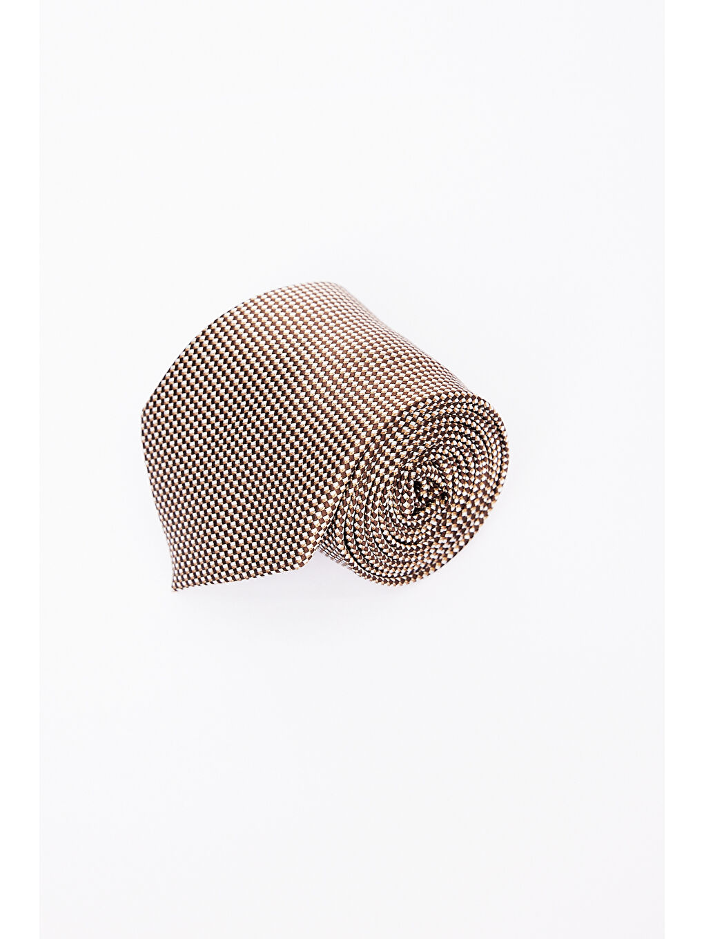 Kahverengi Erkek Kahve-Bej Desenli İpek Kumaşlı Kravat