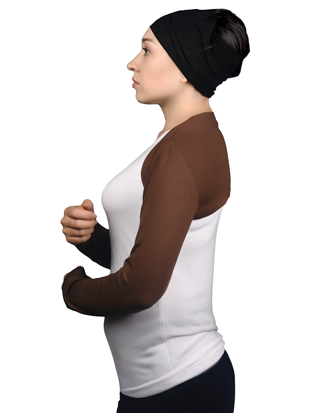 Kahverengi Uzun Kollu Tesettür Bolero-2