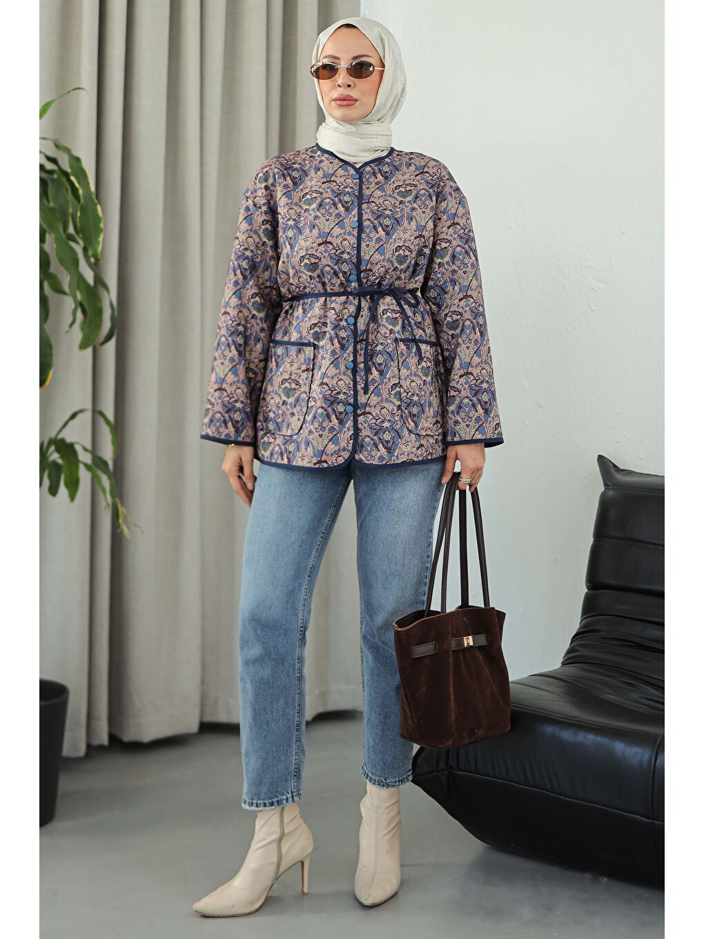 Cepli Etnik Desenli Çıtçıtlı Ceket Lacivert - 27830-LACIVERT