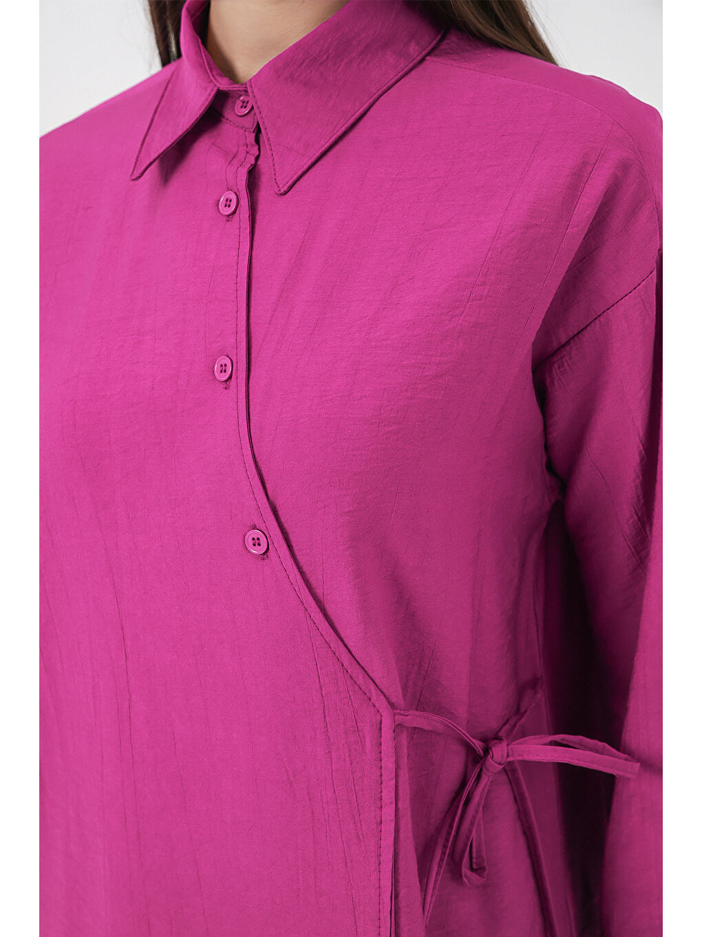 Kadın Bağcıklı Tunik Pantolon İkili Takım 6752 - Fuşya-5