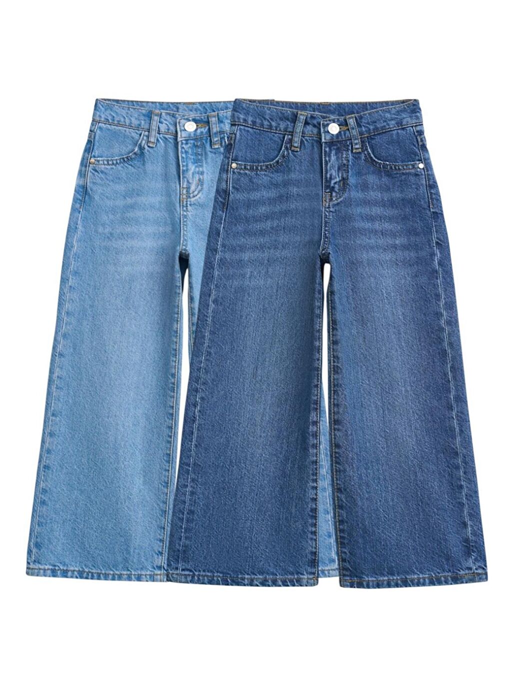 Mavi Kız Çocuk 100% 2'li Set Wideleg Pamuk Düz Denim Jeans-1