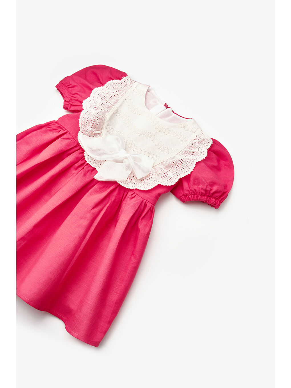 Fuşya Kısa Kollu Fisto Detaylı Fiyonklu Kız Bebek Elbise - Rosa-3