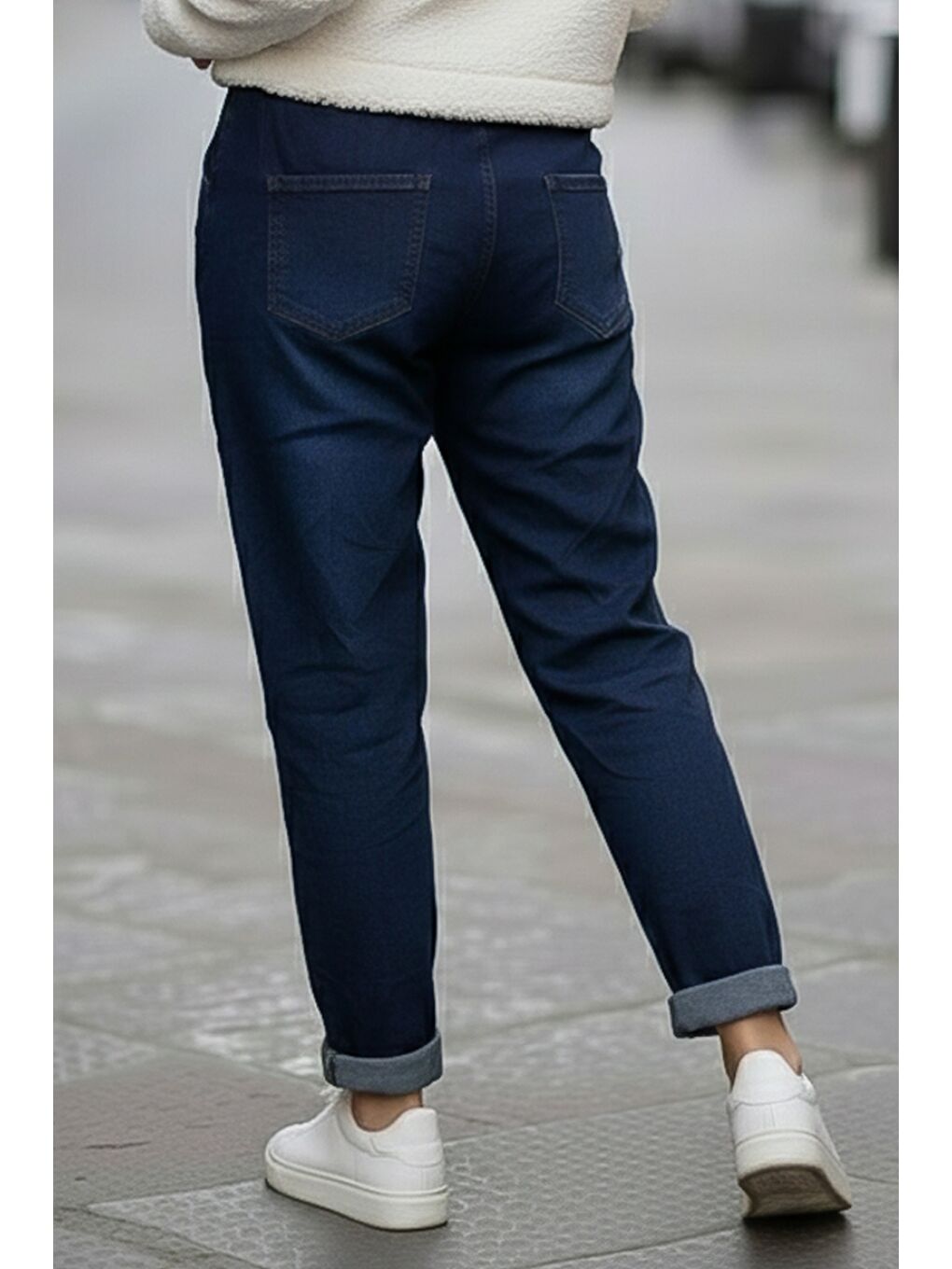 İtalyan Jean Mavisi Cepli Varak Baskılı Lastikli Ve Bağlamalı Bel Elastan Denim Pantolon 100 55-6