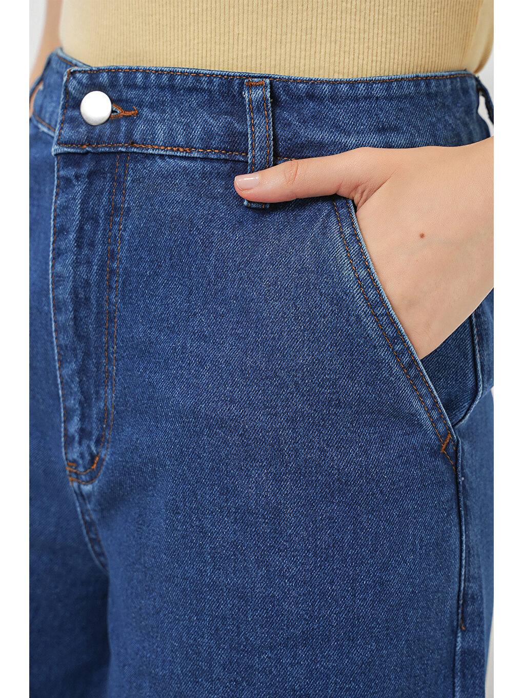 Kadın Geniş Paça Yüksek Bel Jean Pantolon 30080 - Mavi-5