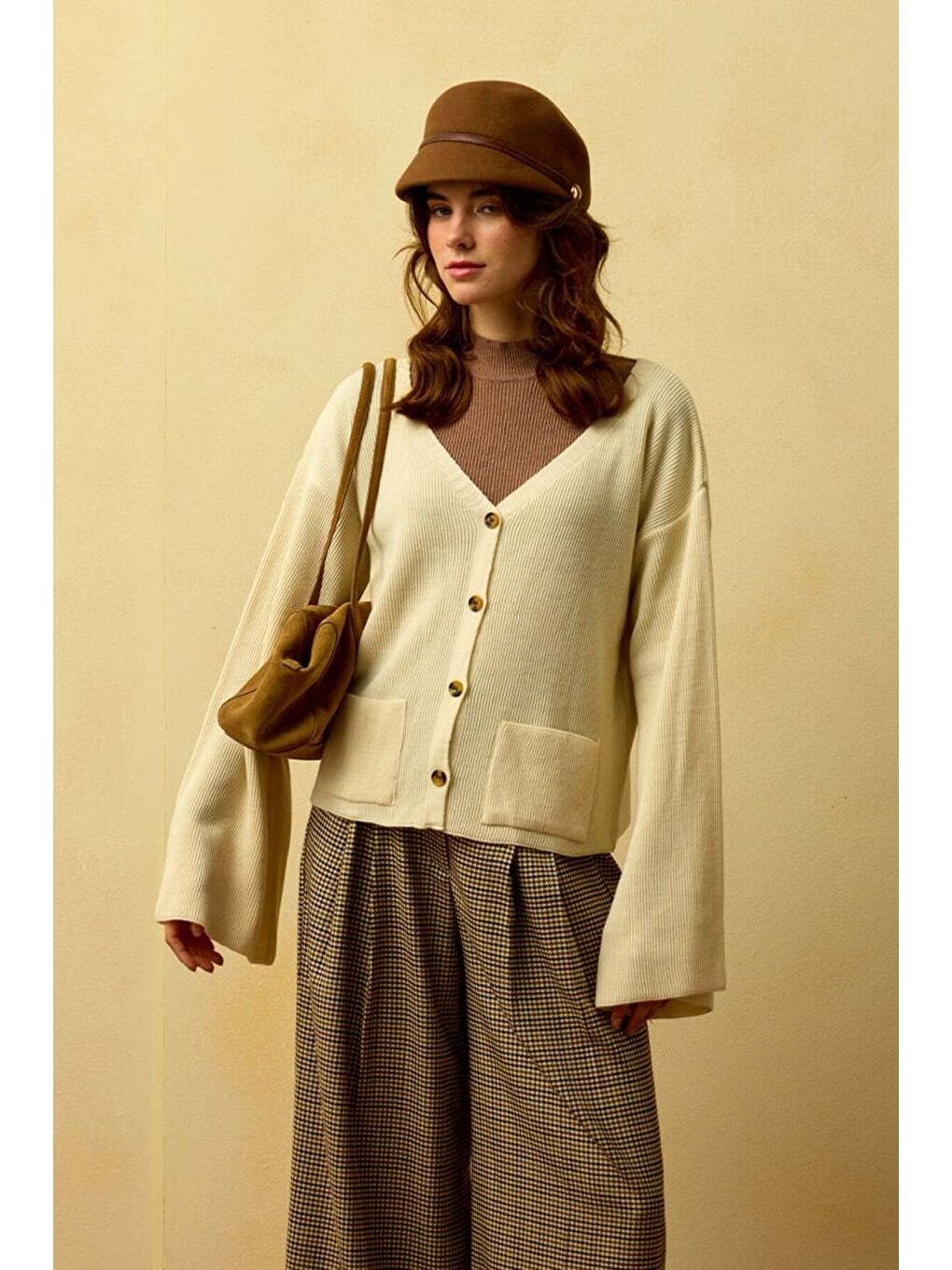 Ekru Krem İspanyol Kol Triko Hırka-1