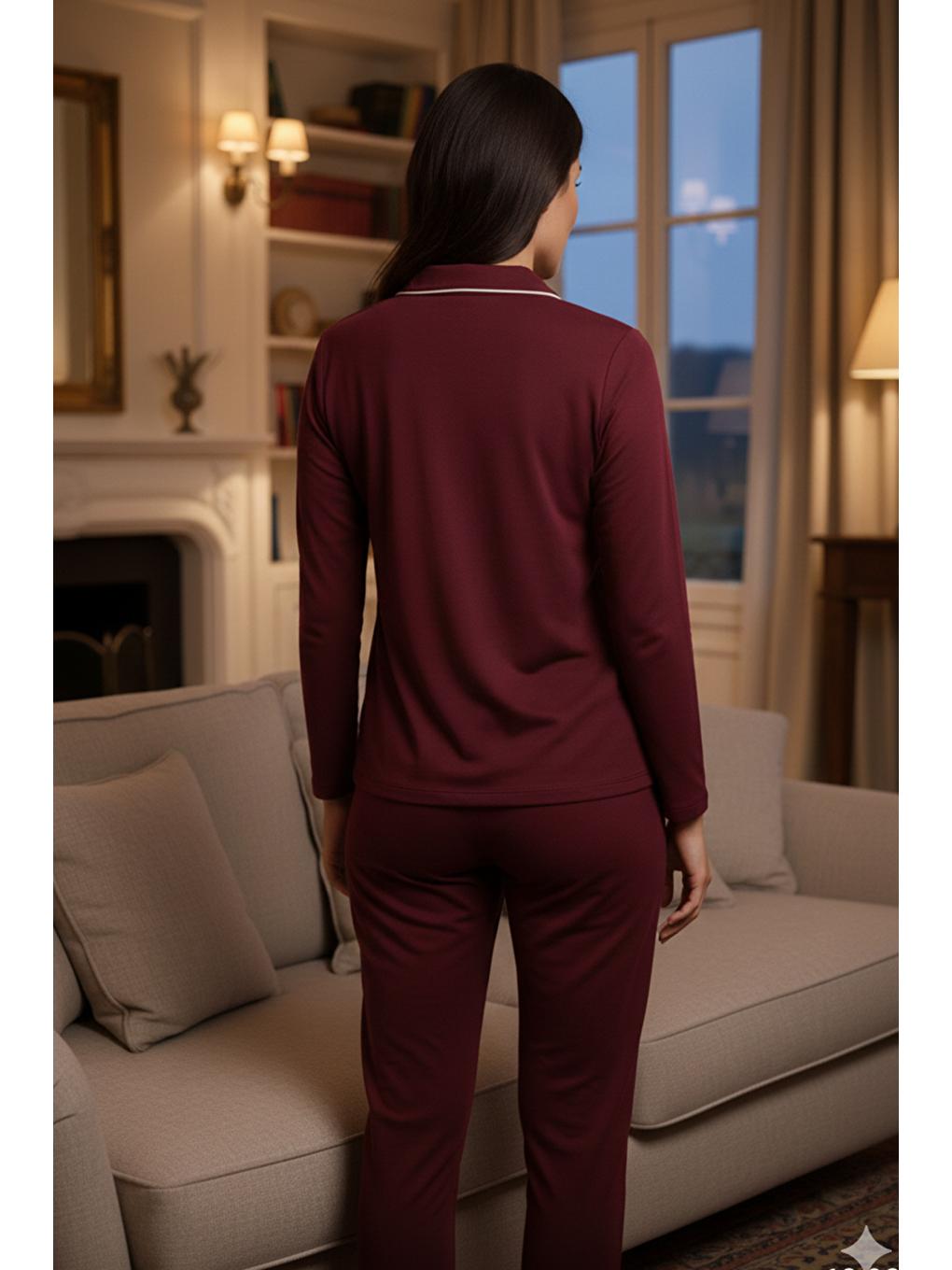Kadın Pamuklu Süprem Önden Düğmeli Biyeli Pijama Takımı | Bordo 127-2