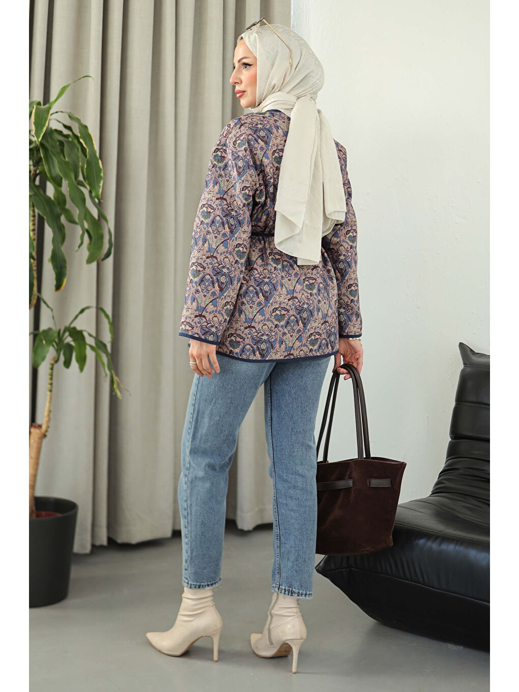 Cepli Etnik Desenli Çıtçıtlı Ceket Lacivert - 27830-LACIVERT-1