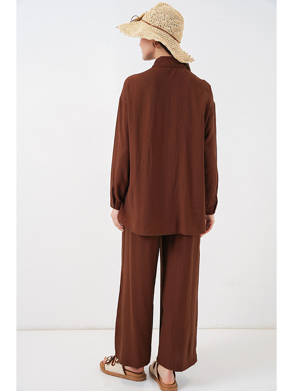 Kadın Bağcıklı Tunik Pantolon İkili Takım 6752 - Kahverengi-7