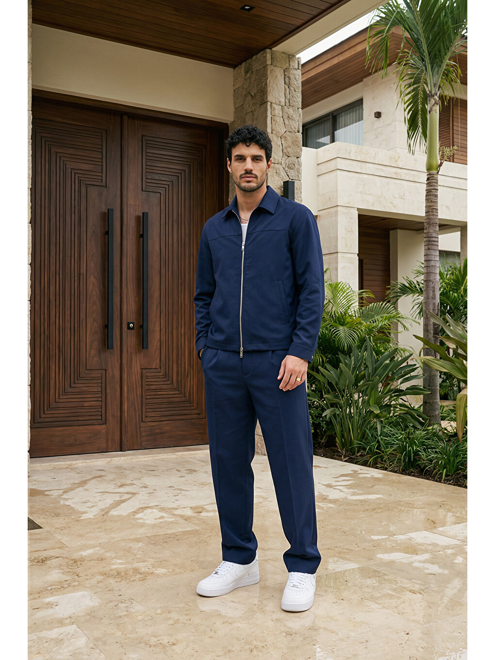 Lacivert Artigas Premium Fermuarlı Düz Basic Ceket Pantolon Erkek Takım Relax Kalıp-1