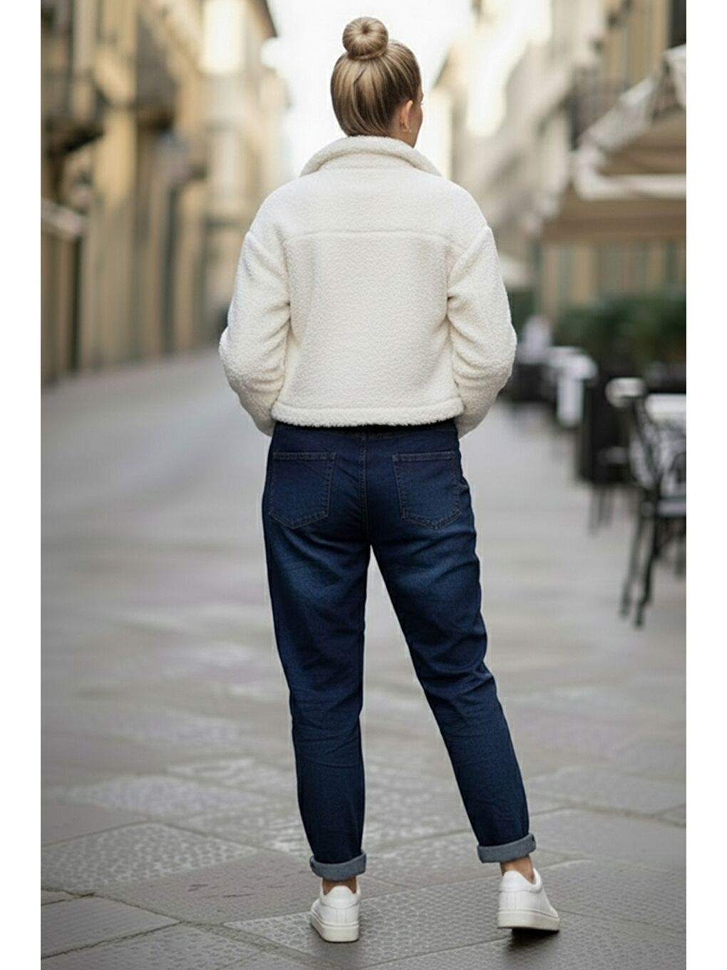 İtalyan Jean Mavisi Cepli Varak Baskılı Lastikli Ve Bağlamalı Bel Elastan Denim Pantolon 100 55-7