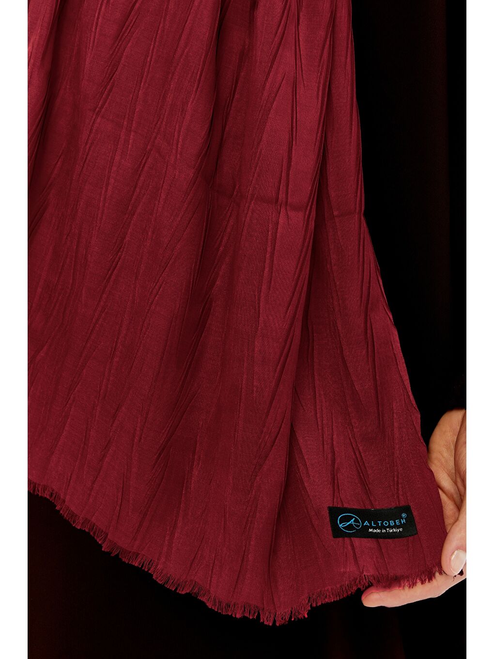 Bordo Pliseli Bambu Şal-1