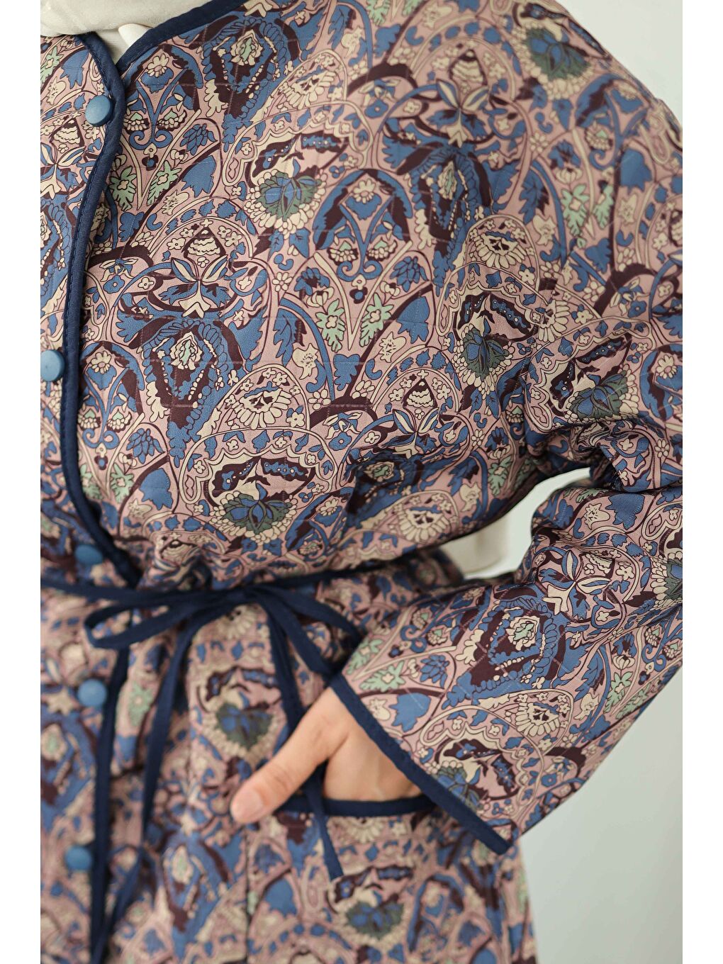 Cepli Etnik Desenli Çıtçıtlı Ceket Lacivert - 27830-LACIVERT-2