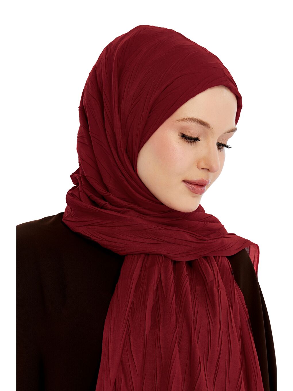 Bordo Pliseli Bambu Şal-2