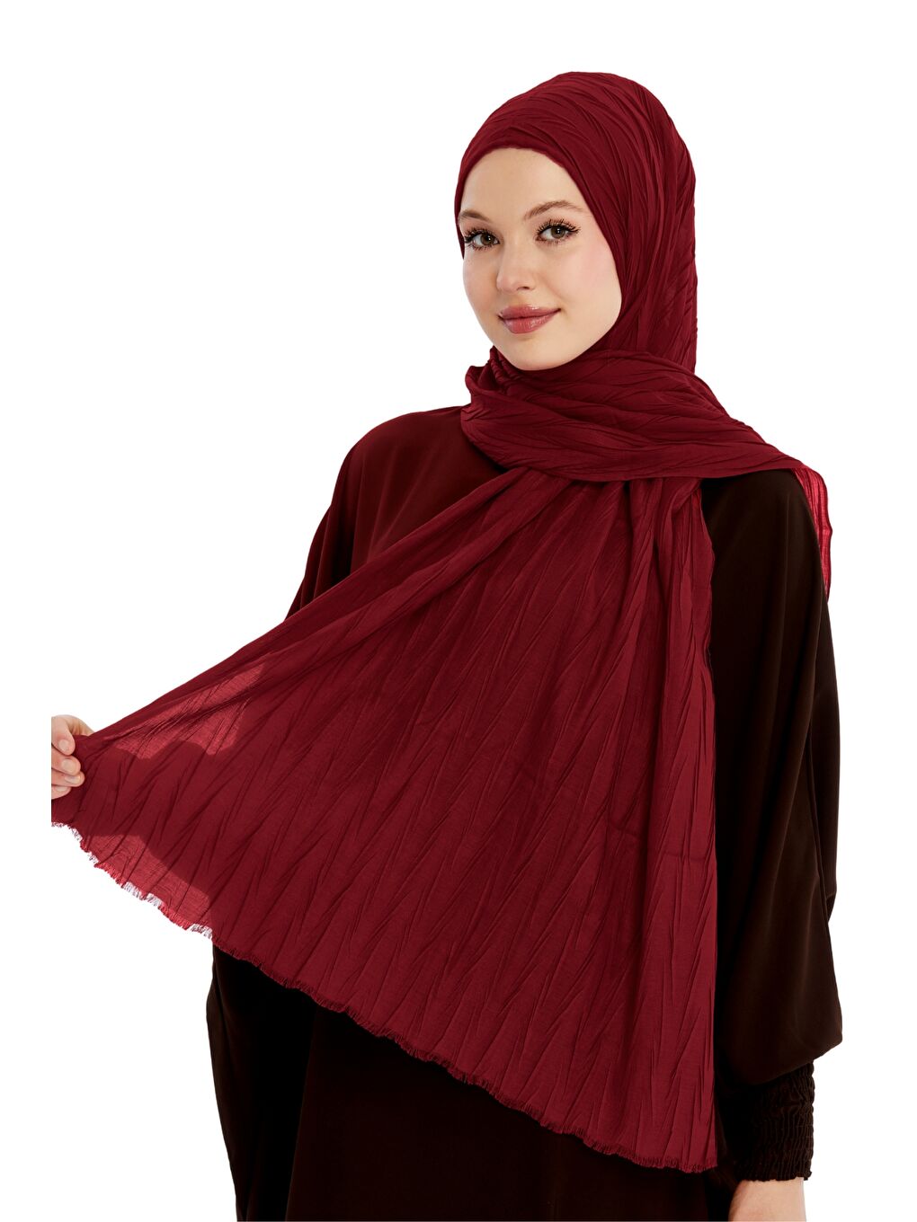 Bordo Pliseli Bambu Şal-3