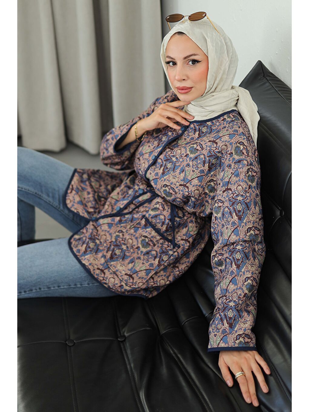 Cepli Etnik Desenli Çıtçıtlı Ceket Lacivert - 27830-LACIVERT-3