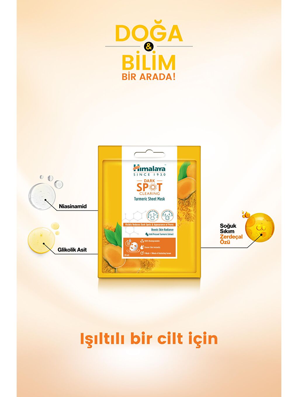 Dark Spot Clearing Leke Karşıtı Zerdeçal Özlü Kağıt Maske 30 ml, Niacinamide, Glikolik Asit-3