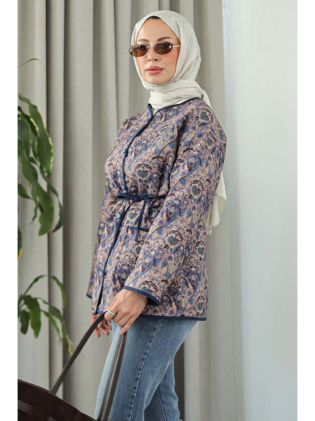 Cepli Etnik Desenli Çıtçıtlı Ceket Lacivert - 27830-LACIVERT-4