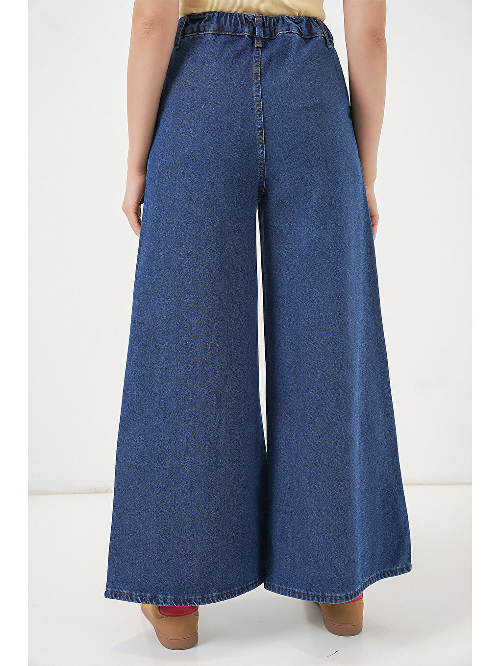 Kadın Geniş Paça Yüksek Bel Jean Pantolon 30080 - Mavi-6