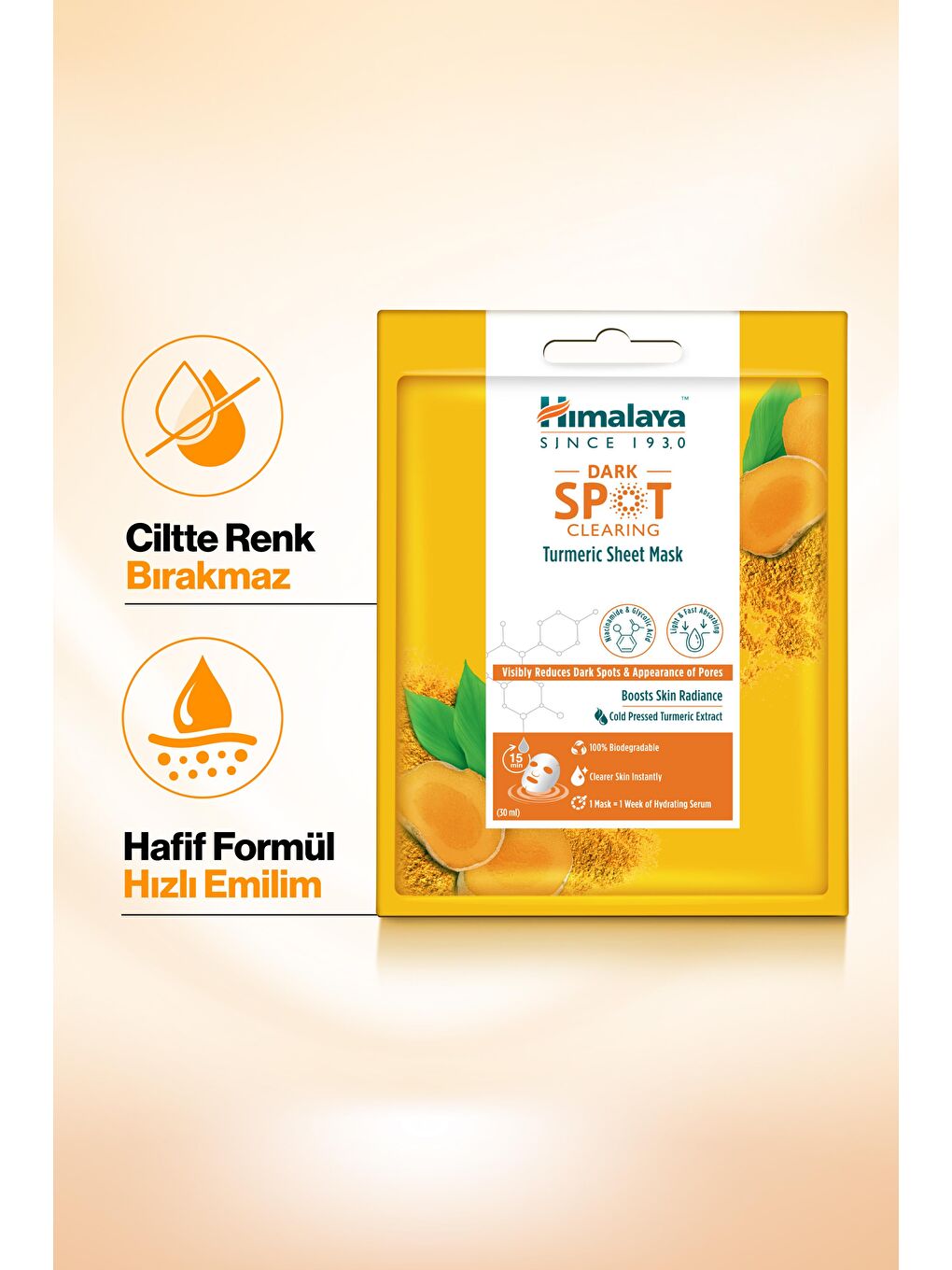 Dark Spot Clearing Leke Karşıtı Zerdeçal Özlü Kağıt Maske 30 ml, Niacinamide, Glikolik Asit-4