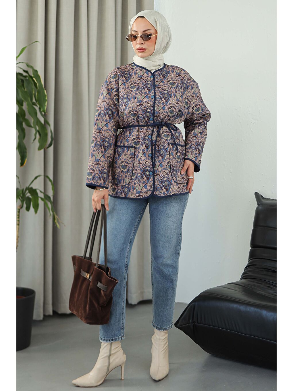 Cepli Etnik Desenli Çıtçıtlı Ceket Lacivert - 27830-LACIVERT-5
