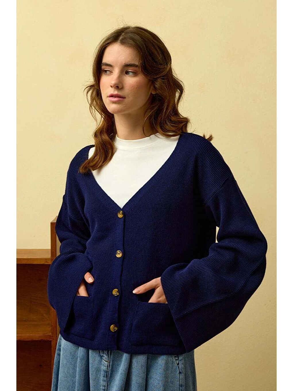 Lacivert İspanyol Kol Triko Hırka-1