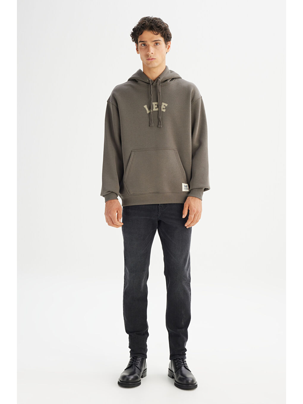 Haki Pamuklu Regular Fit Normal Kesim Kapüşonlu İçi Polarlı Sweatshirt-1