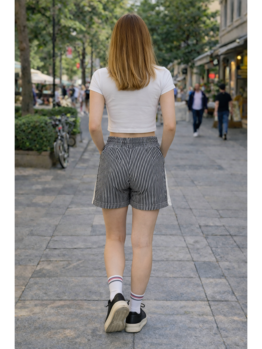 Gri Kadın Trend Premium Comfort Çizgili Füme Şort-2
