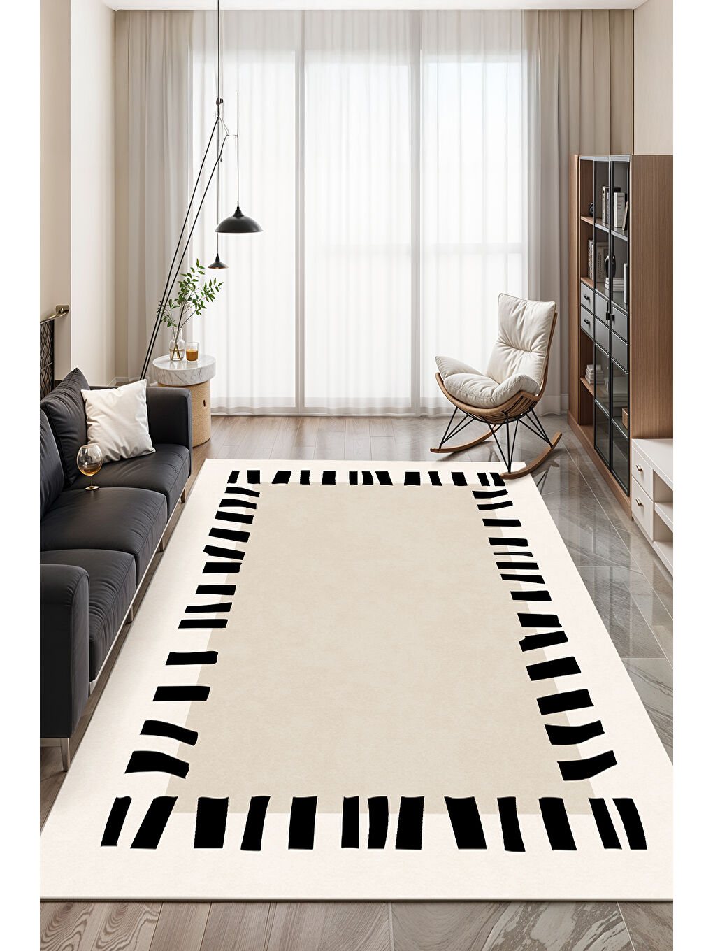 Ekru Dekoratif Soft Modern Kaymaz Yıkanabilir Salon Halısı Mutfak Halısı Koridor Halısı Yolluk-3