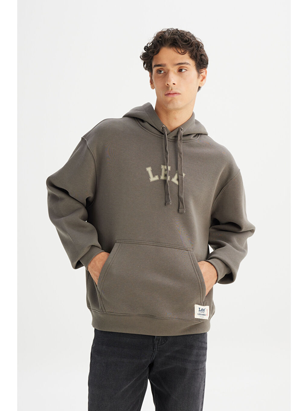 Haki Pamuklu Regular Fit Normal Kesim Kapüşonlu İçi Polarlı Sweatshirt-2