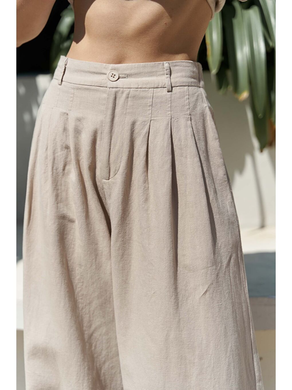 Moibel Bağcık Detay Bej Crop Pantolon Takım-7