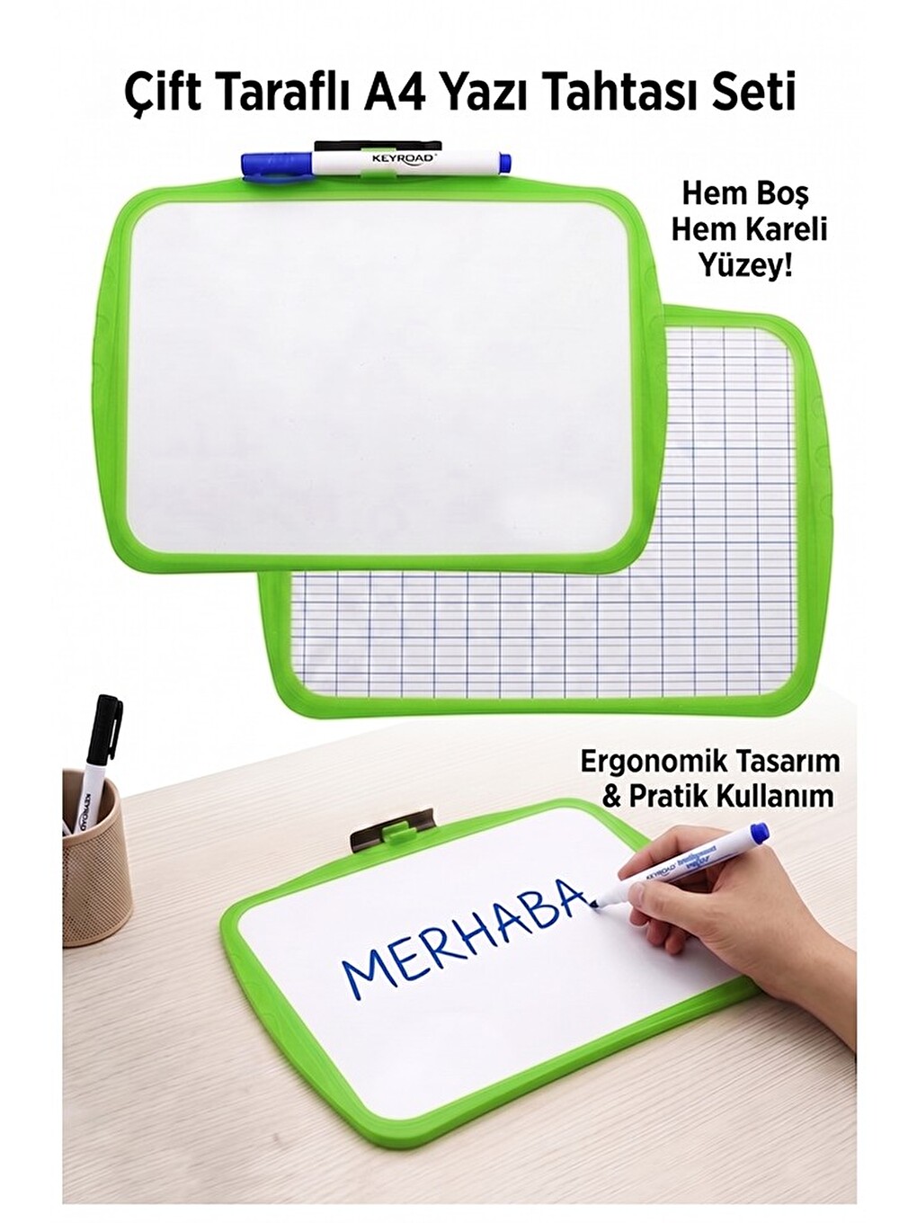 Çift Taraflı Yazı Tahtası 1 Adet Keyroad 20x30cm Plastik Kolay Silinebilir Beyaz Yazı Tahtası Etkinl